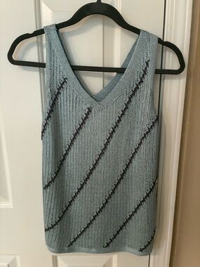 NIC+ZOE Light Blue Knit V-Neck Tank with Dark Accent Stripes